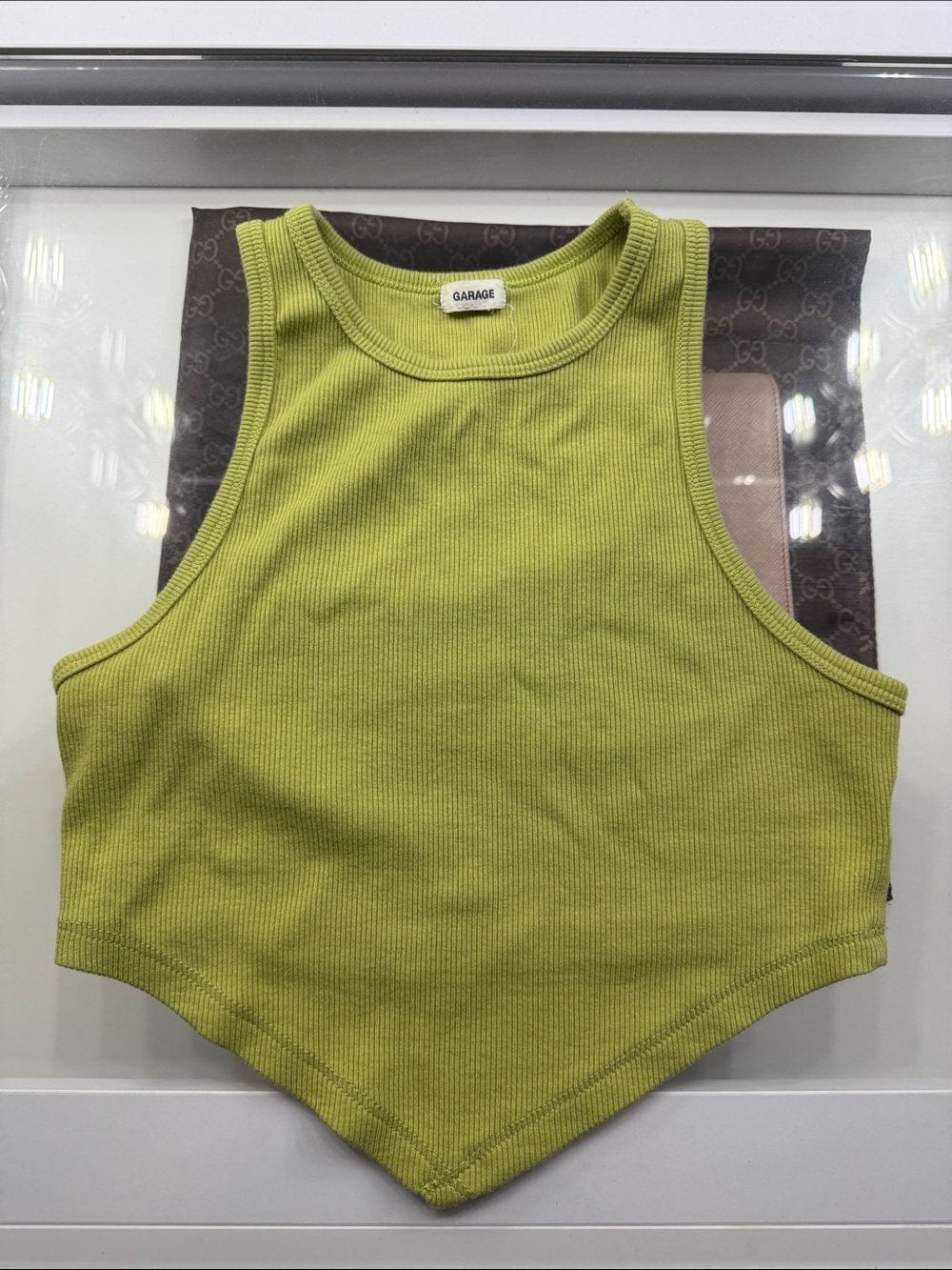 Garage Women's Green Ribbed Pointed-Hem Cropped Tank